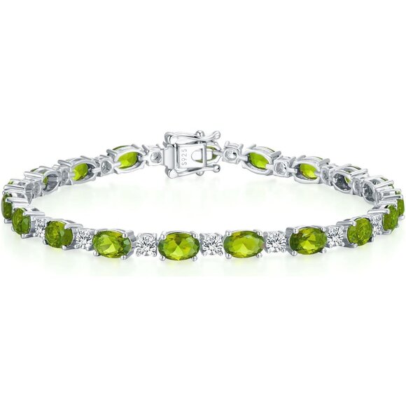 Sterling Silver Peridot Birthstone Tennis Bracelet Women 7-inch Gift